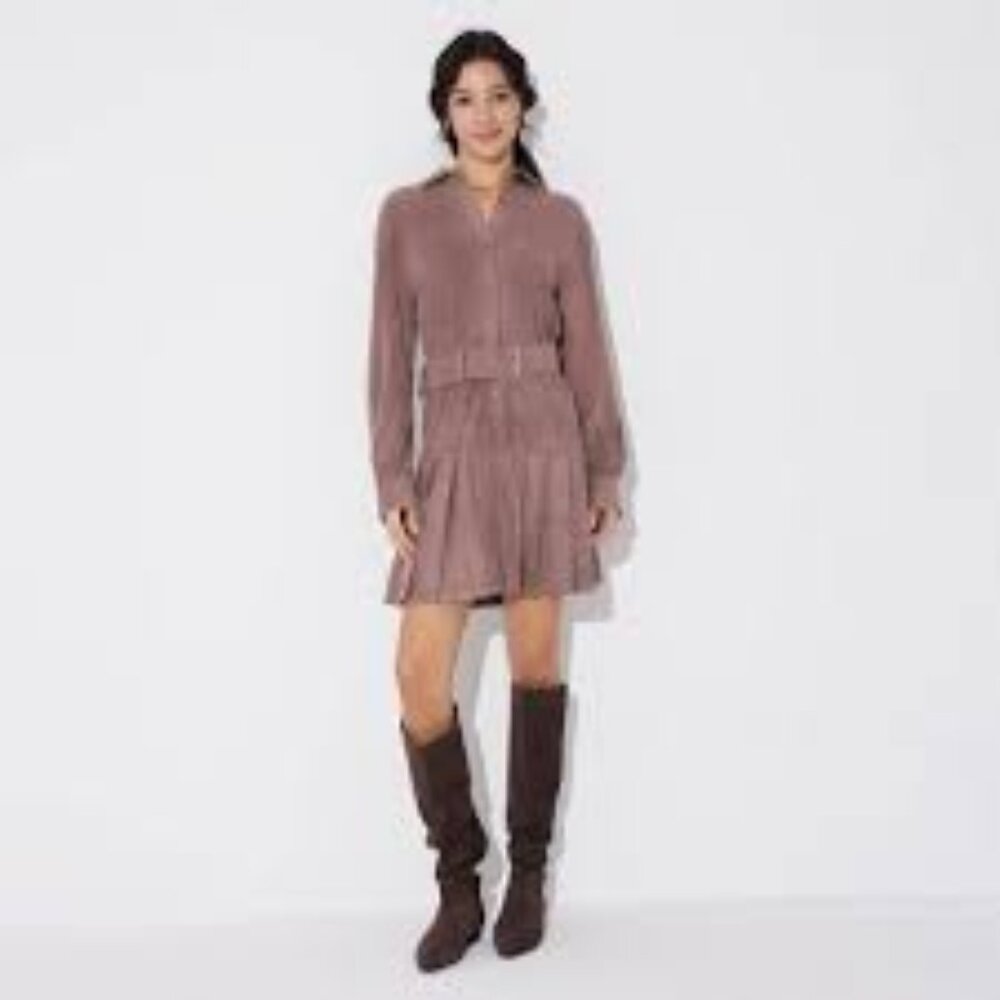 ~Women's Long Sleeve Suede Mini Shirtdress - Wild Fable Mauve Taupe~M~NWT's